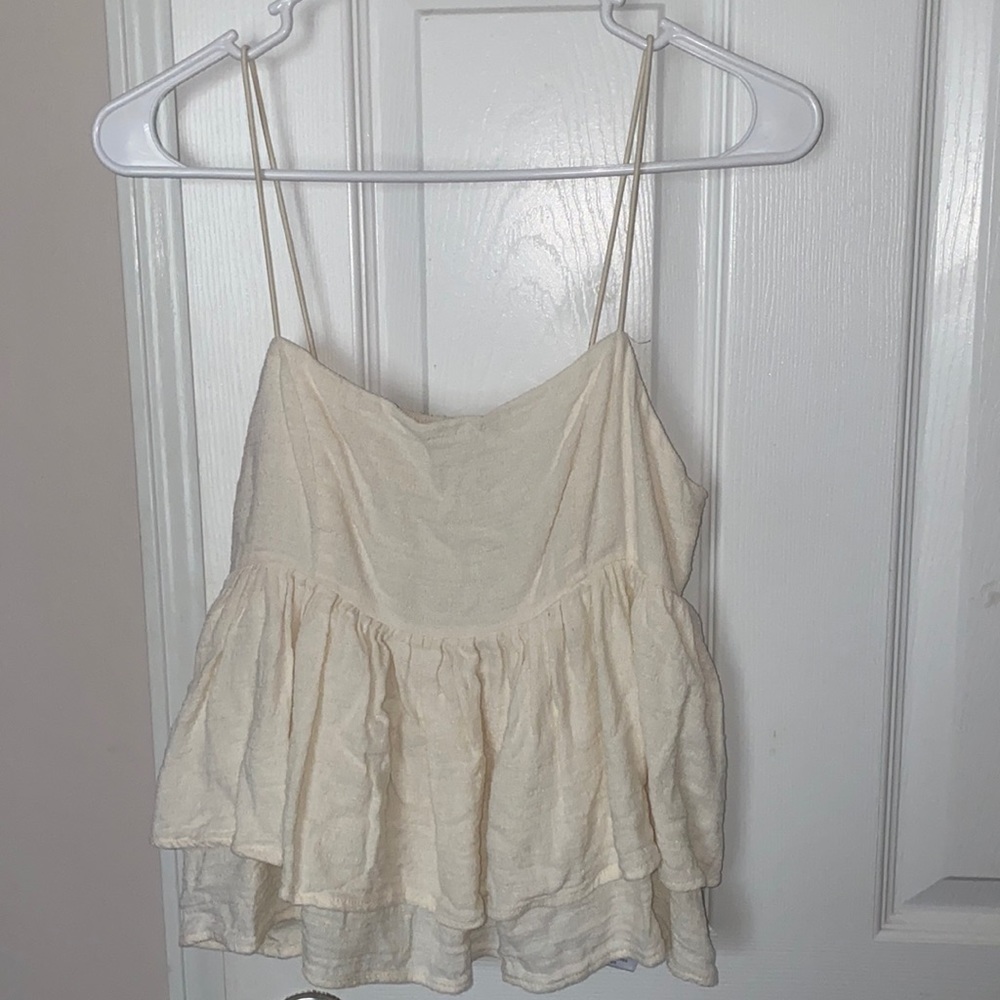Elastic strap ruffled top